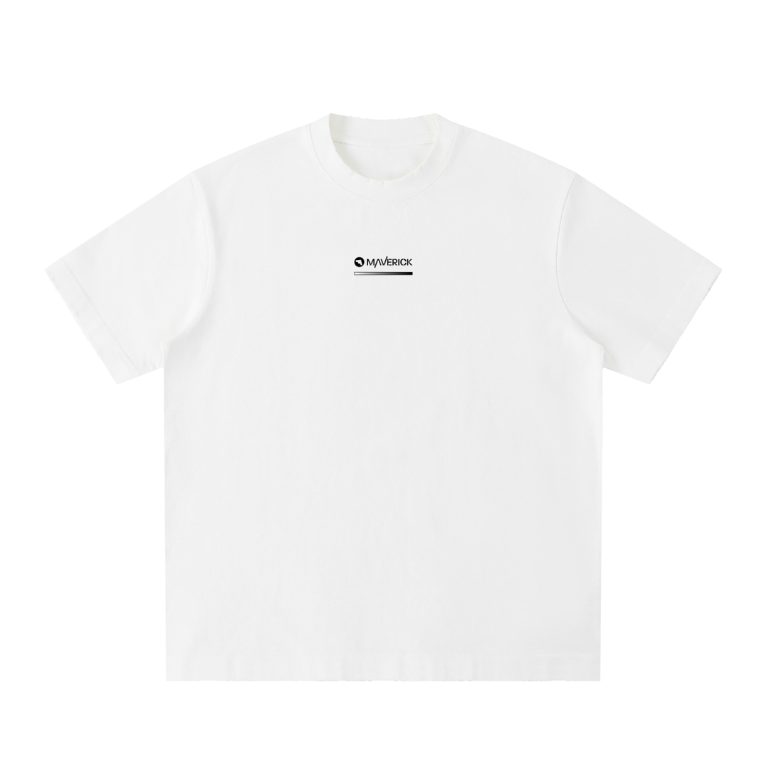 Thermal tee in white, front: Maverick wordmark over the Black Hot gradient bar