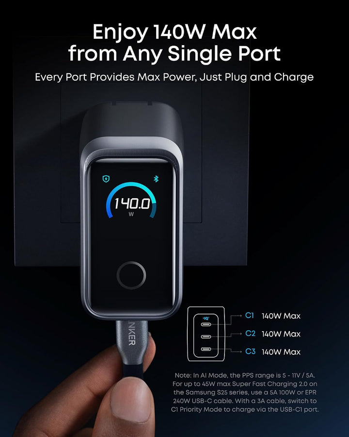 Anker Prime 160W 3-Port GaN Charger with Smart Display