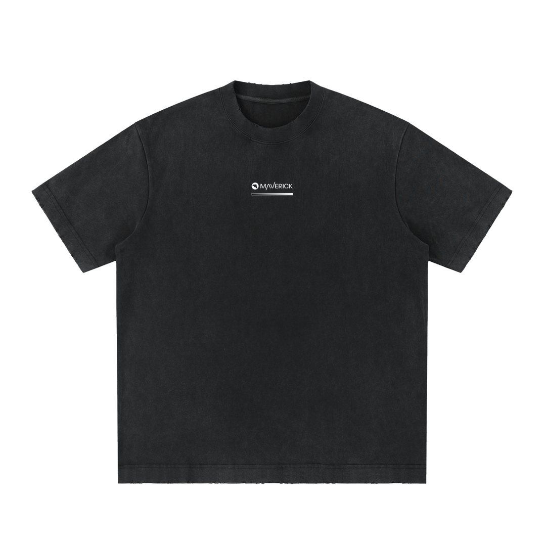 Thermal tee in washed black, front: Maverick wordmark over the White Hot gradient bar