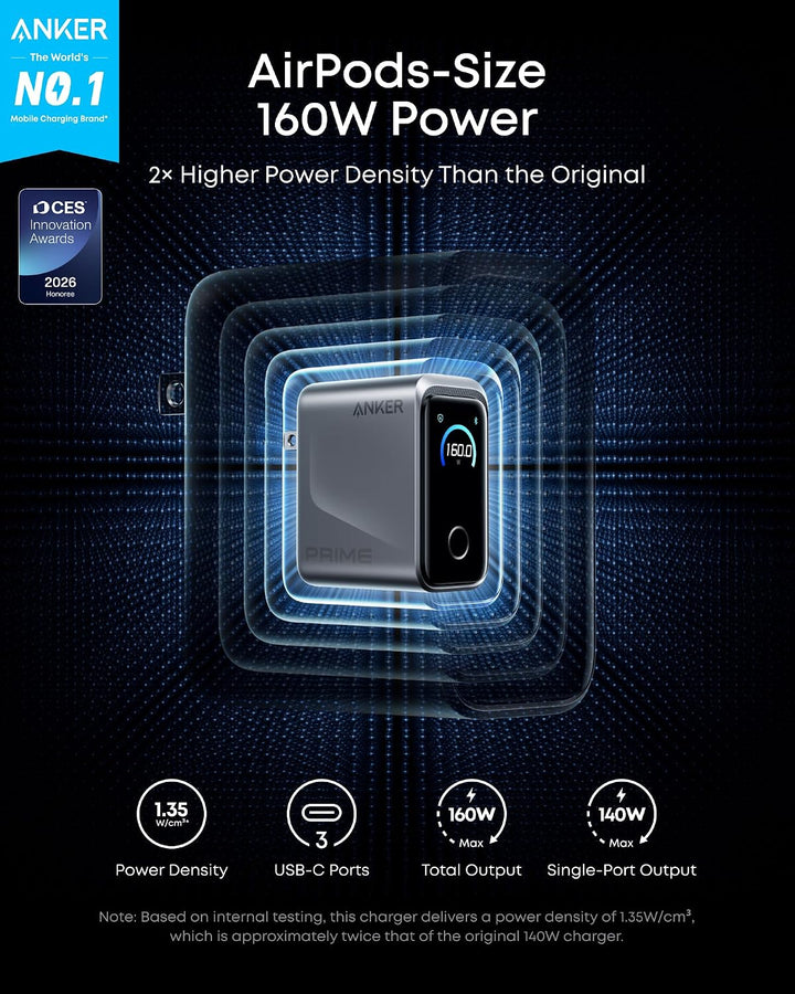 Anker Prime 160W 3-Port GaN Charger with Smart Display