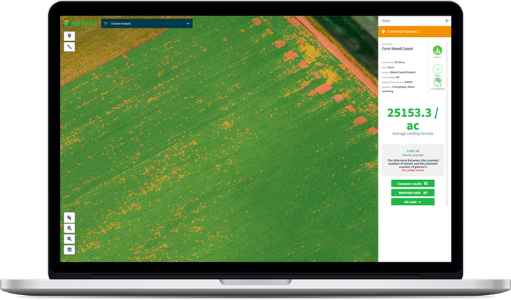 Agremo crop analysis report shown on a laptop screen