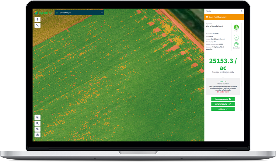 Agremo crop analysis report shown on a laptop screen