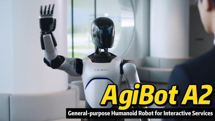 AGIBOT A2 humanoid robot greeting a visitor as an interactive service robot