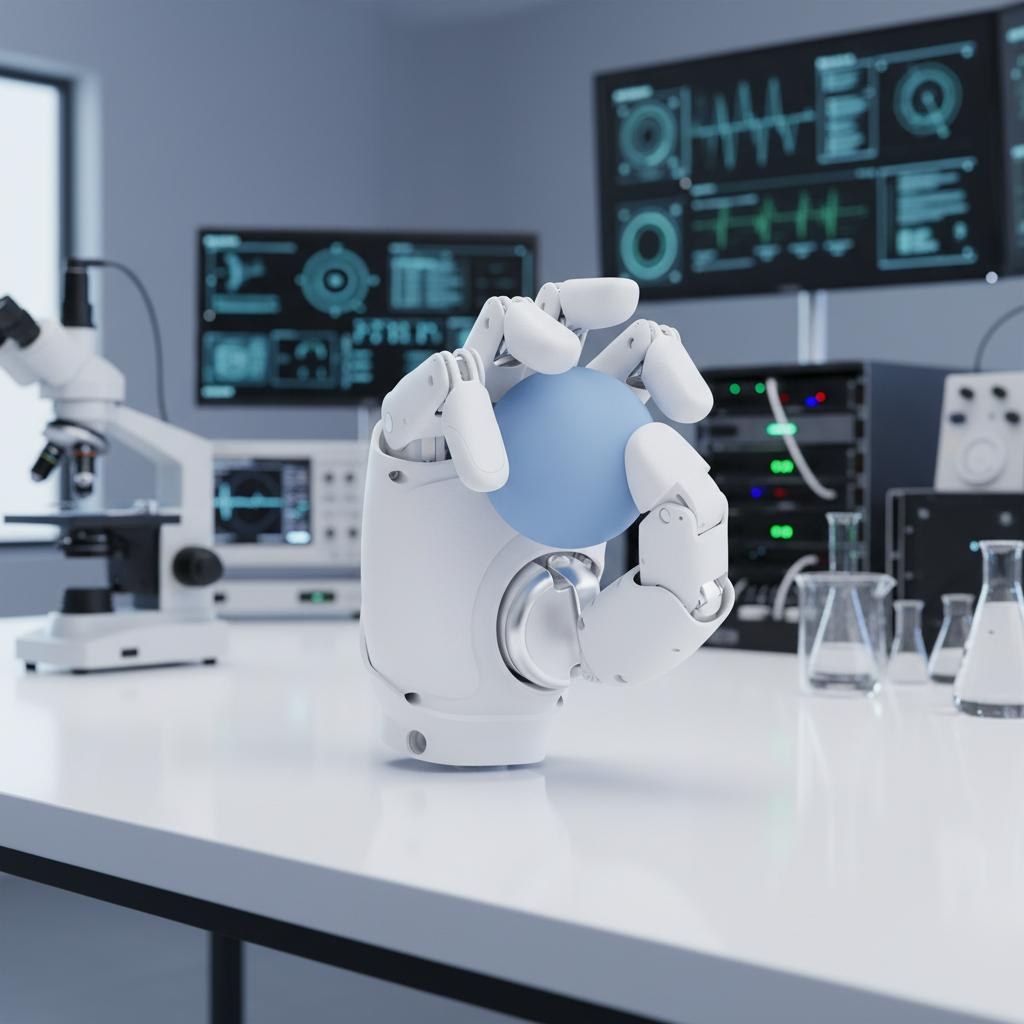 AGIBOT OmniHand grasping a laboratory item, official AGIBOT image