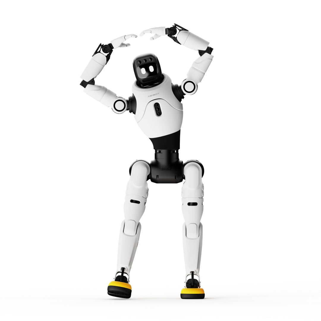 AGIBOT X2 humanoid robot overhead gesture, official AGIBOT image
