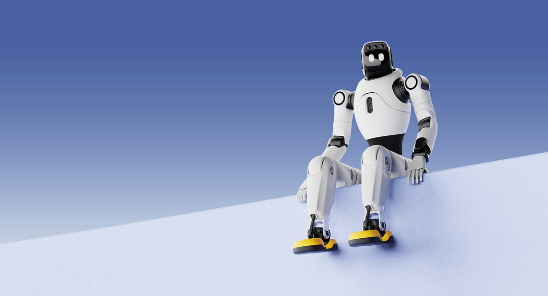 AGIBOT X2 humanoid robot seated on a blue gradient background
