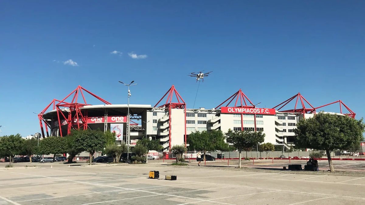 Elistair Safe-T 2 tethered drone over a stadium