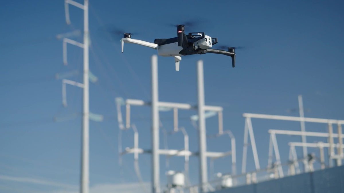 Skydio X10 flying over a utility substation