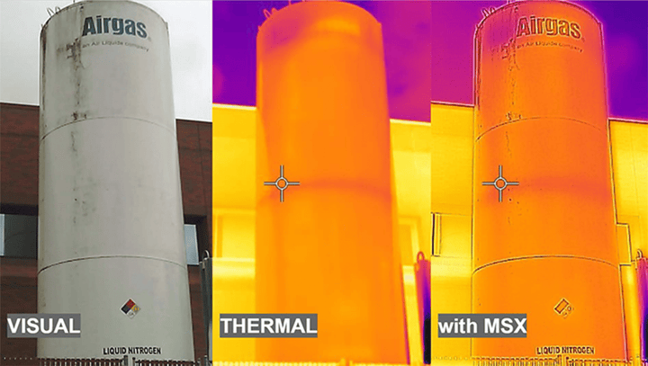 Visual, thermal and MSX thermal views from the ACSL SOTEN thermal camera