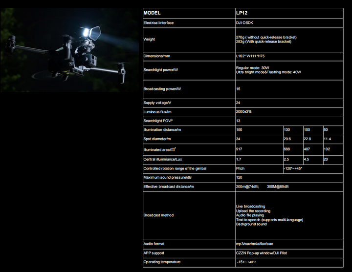CZI LP 12 Searchlight & Broadcasting System for DJI Matrice M30/M30T